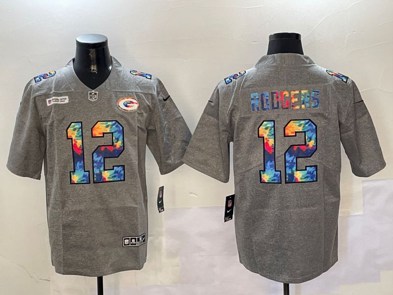 Men Green Bay Packers #12 Rodgers Grey Throwback Rainbow 2024 Nike Limited NFL Jersey style 1->oakland athletics->MLB Jersey